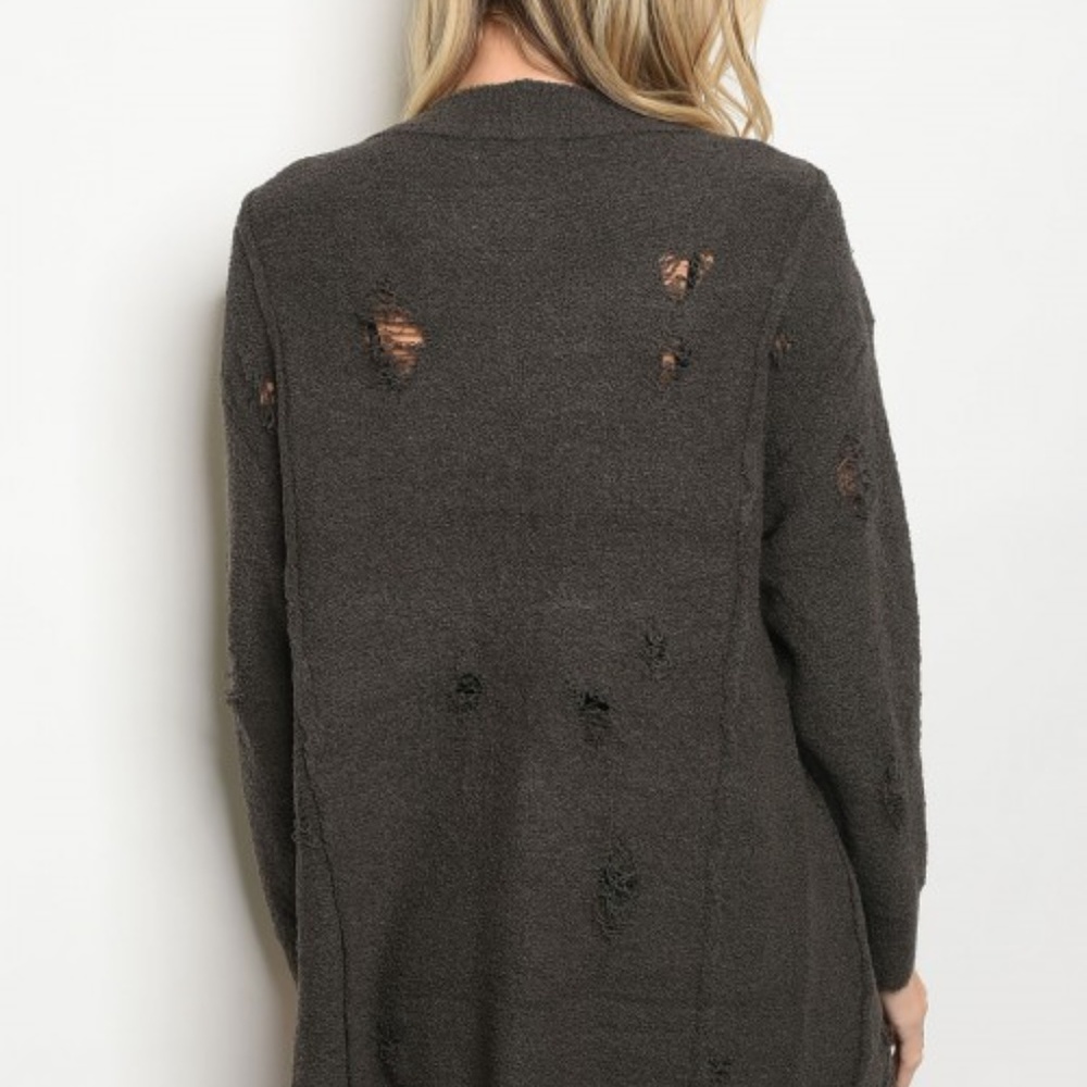 Charcoal Button-Front Women's Cardigan Sweater - Picture 2 of 3